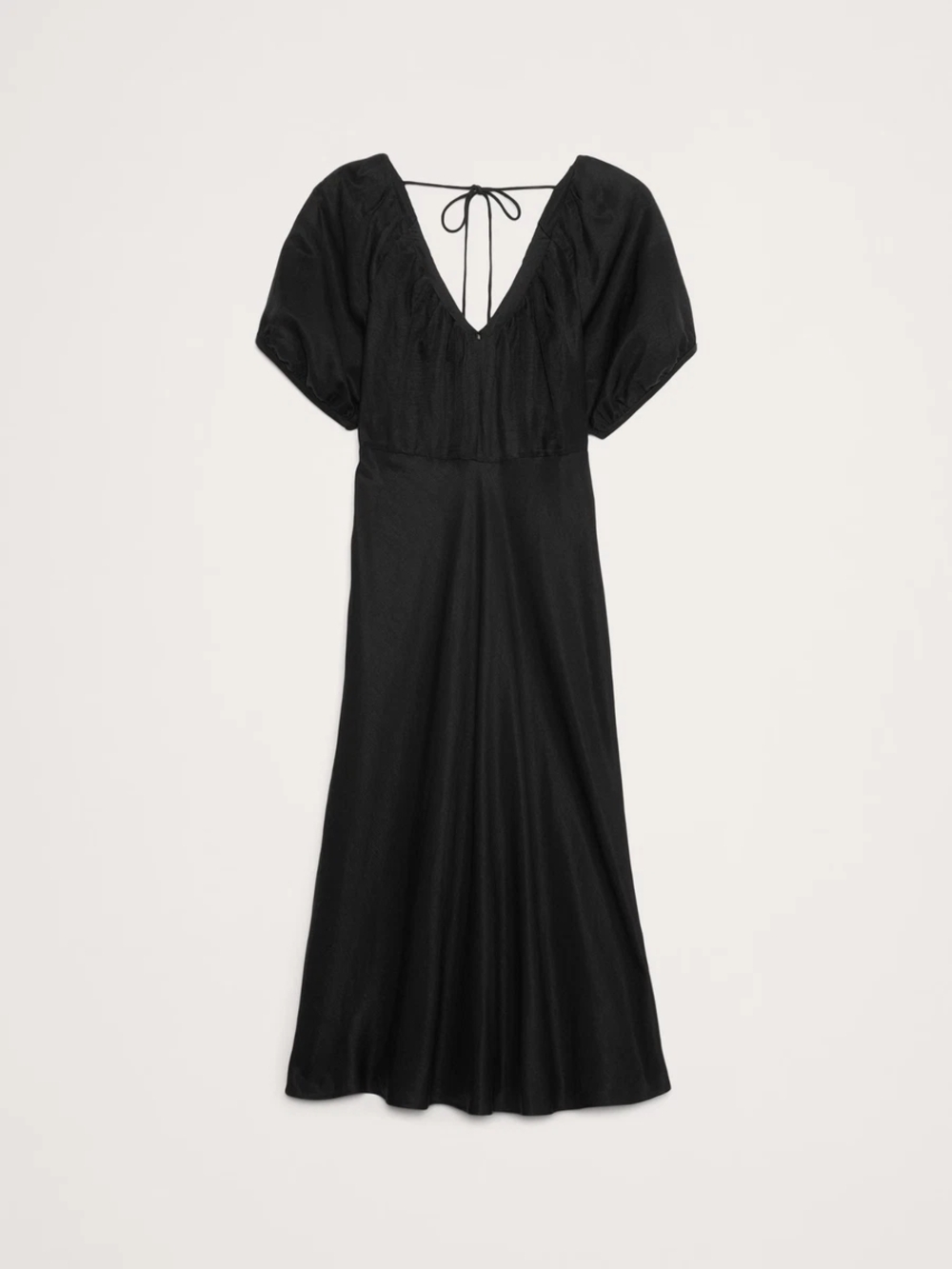 Banana Republic Black Midi Tie-Back Puff Sleeve Dress